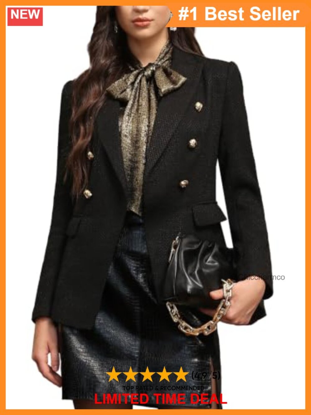Double Breasted Tweed Blazer Peaked Lapel Office Suit Jacket Lined